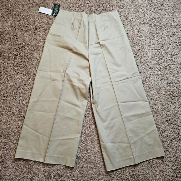 NWT Lauren Ralph Lauren Dress Pants Womens 14 Tan Wide Leg Slacks Office Work - Picture 2 of 14
